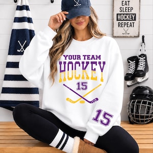 Custom Hockey Sweatshirt, Personalized Hockey Hoodie, Custom Hockey Team Name and Number, Game Day Hoodie, Hockey Mom Gift image 2