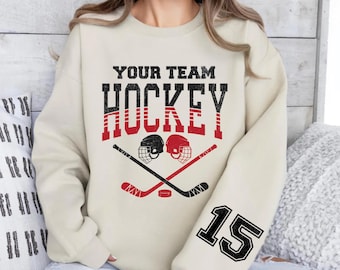 Custom Hockey Sweatshirt, Personalized Hockey Hoodie, Custom Hockey Team Name and Number, Game Day Sweatshirt, Hockey Mom Gift
