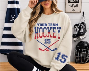 Custom Hockey Sweatshirt, Personalized Hockey Hoodie, Custom Hockey Team Name and Number, Game Day Hoodie, Hockey Mom Gift