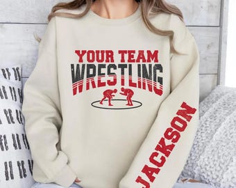 Custom Wrestling Mom Sweatshirt, Personalized Wrestling Mom Hoodie, Custom Wrestler Name Sleeve, Custom Wrestling Team Spirit Hoodie
