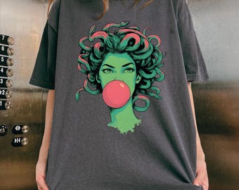 Medusa Bubblegum Graphic Shirt: Mythological Snake Hair Goddess Shirt, Retro Medusa Shirt, Women Empowerment Shirt