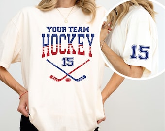 Custom Hockey Comfortt Colors Shirt, Custom Hockey Team Name and Number, Game Day Shirt, Hockey Mom Shirt
