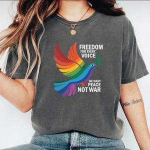 Anti War T-Shirt, Peace Not War Shirt, Rainbow Dove Activist Tee, Equality and Freedom Shirt, Stop War Message Tee, rainbow peace dove tee