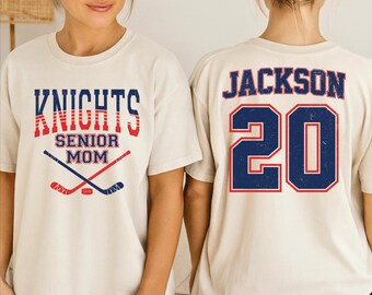 Custom Senior Hockey Mom Shirt, Personalized Hockey Team Name and Number Tee, Hockey Mama Gift