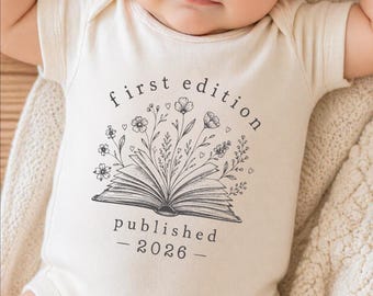 First Edition Baby Bodysuit, Custom Published Onesie, Librarian Baby Gift, Littlest Book Club Member