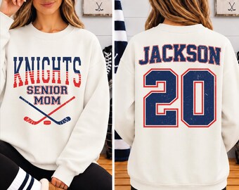 Custom Senior Hockey Mom Sweatshirt, Personalized Hockey Team Name and Number Hoodie, Hockey Mama Gift