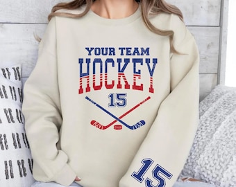 Custom Hockey Sweatshirt, Personalized Hockey Hoodie, Custom Hockey Team Name and Number, Game Day Hoodie, Hockey Mom Gift