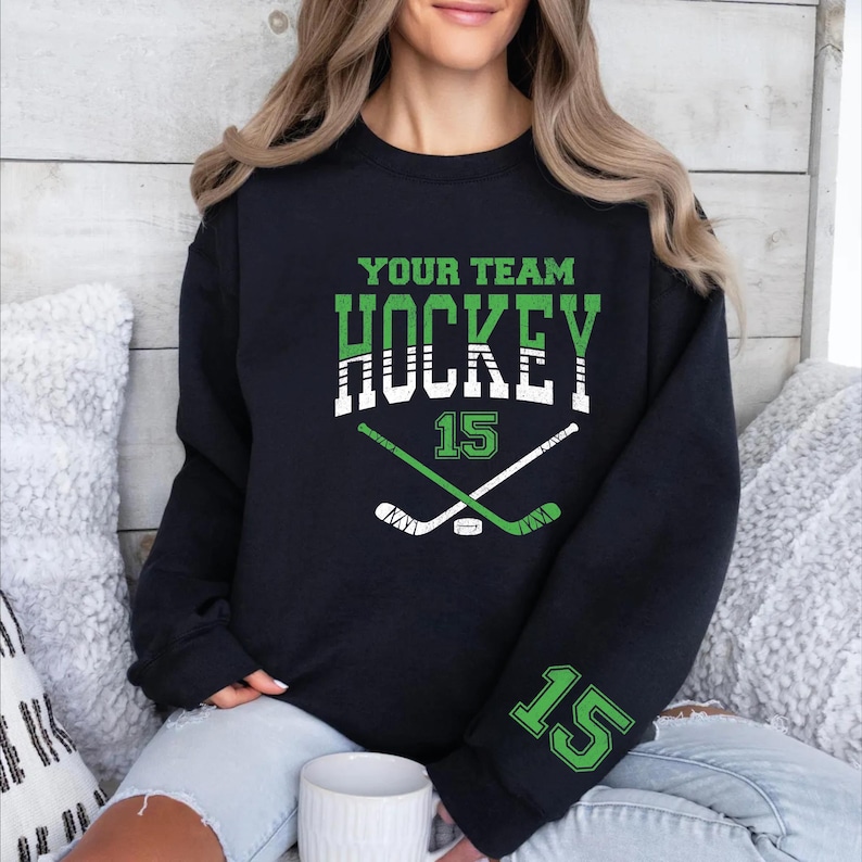 Custom Hockey Sweatshirt, Personalized Hockey Hoodie, Custom Hockey Team Name and Number, Game Day Hoodie, Hockey Mom Gift image 4