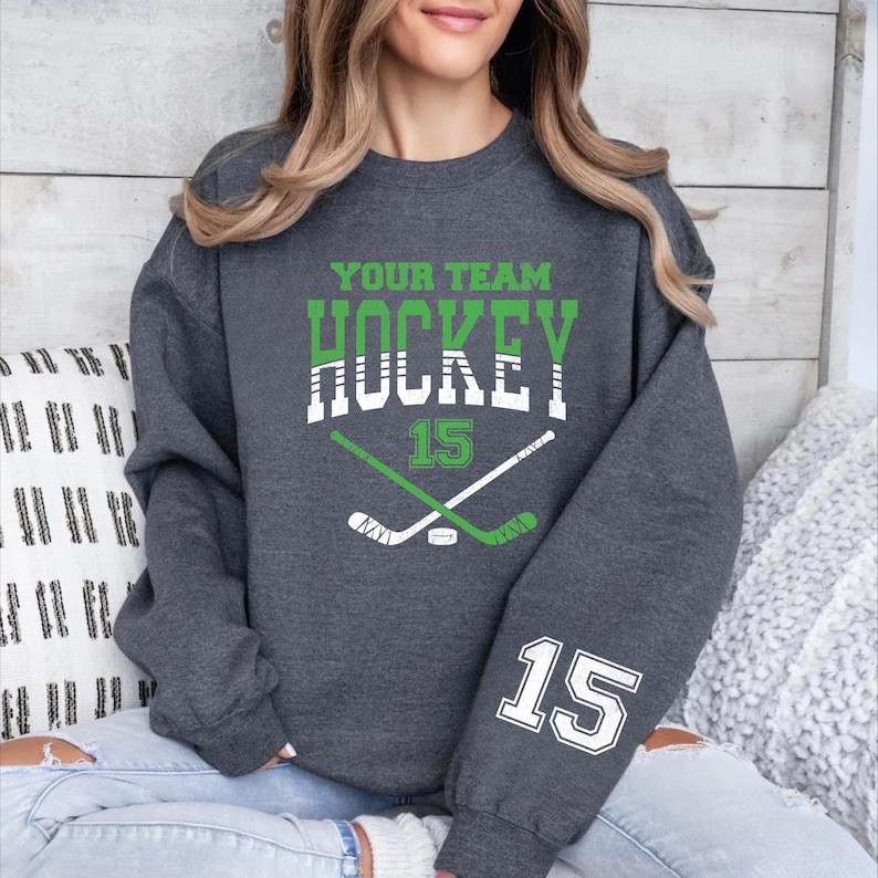 Custom Hockey Sweatshirt, Personalized Hockey Hoodie, Custom Hockey Team Name and Number, Game Day Hoodie, Hockey Mom Gift image 5