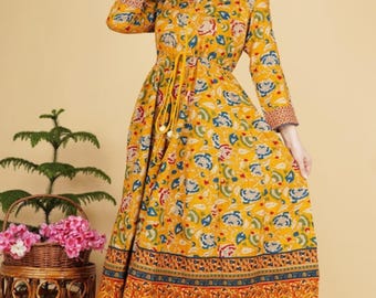 Anarkali Dress for Women | Indian Wedding Kurti Gown | Block Print Ethnic Dress | Red Blue Orange Anarkali Suit | Festive Gift for Her