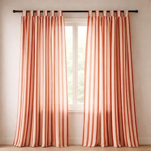 Cortinas transparentes de algodón a rayas rojas y blancas / Cortinas a rayas / Paneles de ventana estilo rústico / Paneles de cortina ligeros y vaporosos / Decoración moderna para el hogar