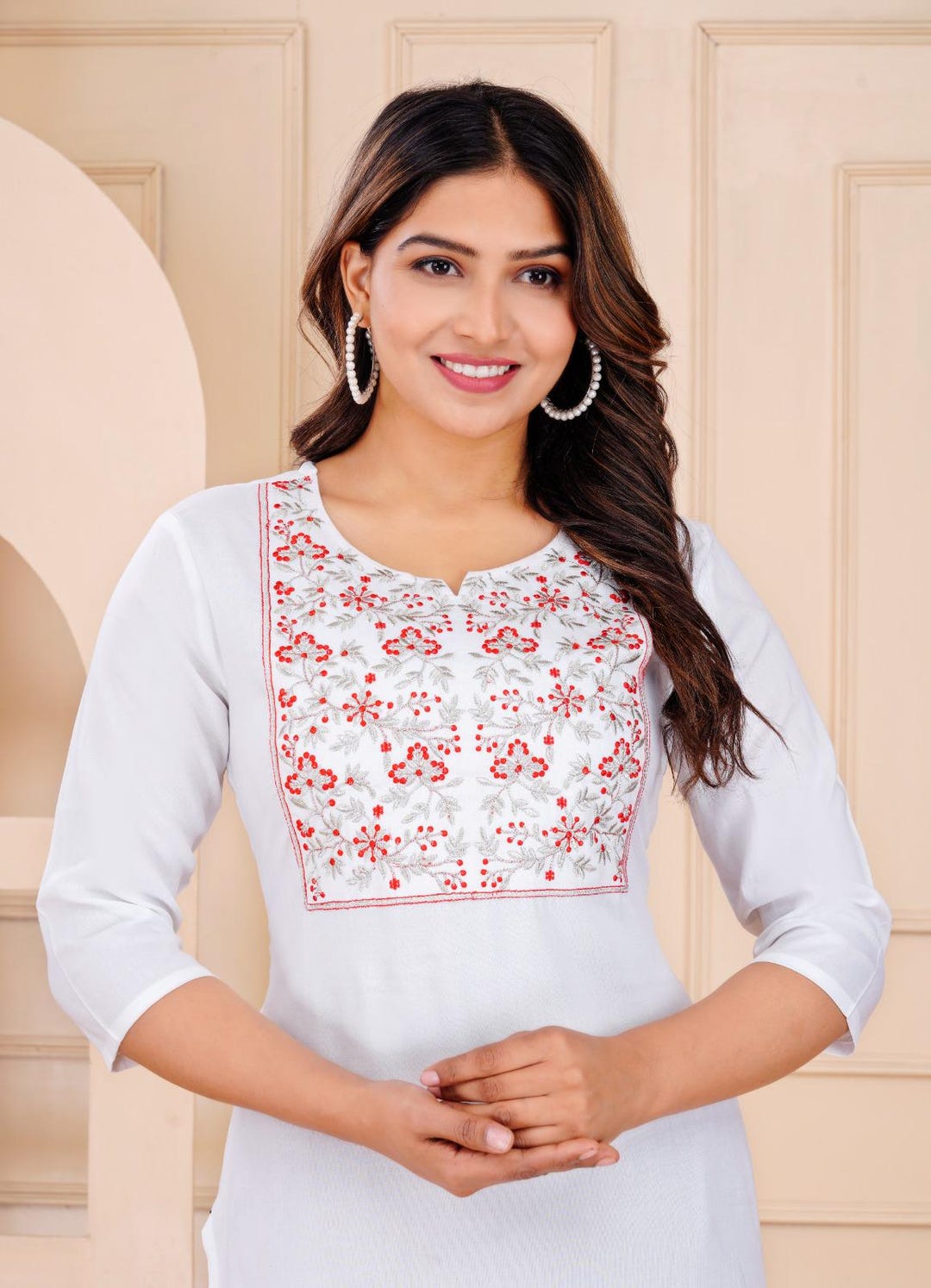 Women's Padded Short Kurti – Printed Ladies Ethnic Top main image 1