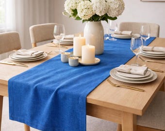 Royal Blue Linen Table Runner, Blue Dining Table Runner,Farmhouse Table Decor, Modern Table Runner, Wedding Table Runner,Rustic Dining Decor
