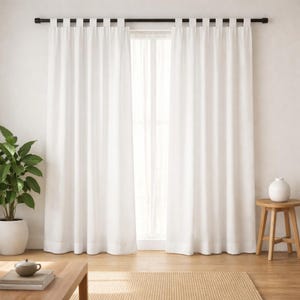 White Linen Curtain Panel | Farmhouse Curtains | Custom Window Drapes | Neutral Boho Living Room Curtain | Light Filtering Handmade Curtain