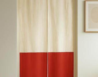 Japanese Noren Curtain | Two Tone Linen Doorway Curtain | Color Block Boho Curtains | Semi Sheer Linen Window Panel for Kitchen Door Panel