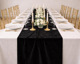 Schwarzer Samttischläufer | Luxus Hochzeit Tischdekoration | Glam-Empfangsläufer | Elegantes Event, Feiertag & Weihnachts-Tischdekor zum Essen