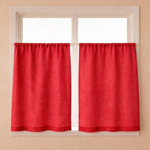 Linen Café Curtains |Semi-Sheer Kitchen Window Curtains | Short Rod Pocket Bathroom Panels | Boho Farmhouse Tier Valance for Cozy Home Decor