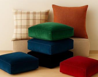 Funda de cojín Kilim de terciopelo / Cojín cuadrado estilo boho, cojín para meditación y asiento / Funda personalizada para banco, silla o sofá