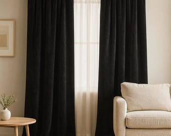 Schwarze Samtvorhänge für Wohnzimmer Schlafzimmer | Samt Vorhänge | Moderne Bauernhaus Fensterpaneele | Benutzerdefinierte Extra Long Home Decor