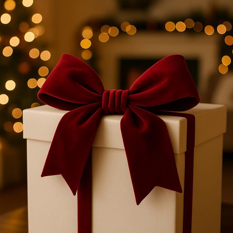 Elegante rote Samtschleife | Boho-Schleife für den Weihnachtsbaum | Festliche Schmuckschleife | Samt-Geschenkdeko Bild 3