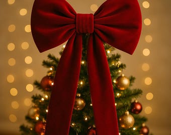 Große rote Samtschleife | Weihnachtsschmuck für Tür und Baumspitze | Kranzschleife | Weihnachtsdeko für die Veranda | Boho-Samtschleife für festliche Dekoration