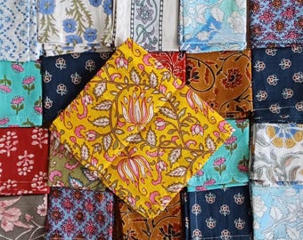 Set of 15 Hand Block Printed Cotton Napkins 10x10 Cloth Dinner Napkins, Floral Boho Table Napkins, Reusable Wedding Napkins, Home Decor