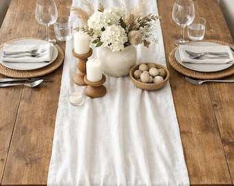 White Linen Table Runner Farmhouse Decor | Rustic Wedding Long Table Runner | Holiday Table Decor | Modern Minimalist Natural Linen Runner