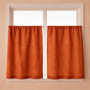 Rost Leinen Café Vorhang | Kurz Leinen Küchenvorhänge | Bauernhaus Fenster Volant | Boho schiere Leinen Vorhänge | Bad & Wohnzimmer Vorhang