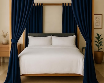 Bohemian Linen Bed Canopy Curtain Panel | Sheer Four-Corner Tent Drapes for Bedroom & Outdoor | Extra Long Canopy Curtains for Home Décor