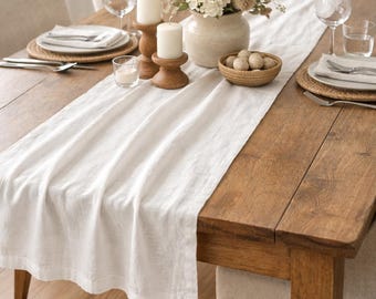 White Linen Table Runner Farmhouse Decor | Rustic Wedding Long Table Runner | Holiday Table Decor | Modern Minimalist Natural Linen Runner