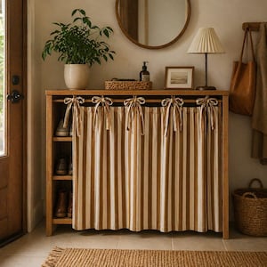 Boho Striped Kitchen Hideaway Cotton Curtain | Farmhouse Curtain | Light Filtering Curtain | Rustic Cabinet Cover | Bathroom Vanity Curtain