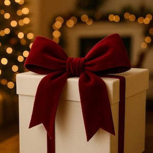 Elegante rote Samtschleife | Boho-Schleife für den Weihnachtsbaum | Festliche Schmuckschleife | Samt-Geschenkdeko Bild 2