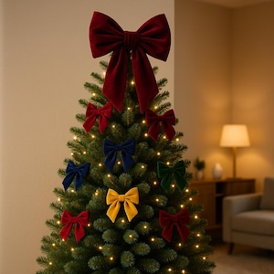 Elegante rote Samtschleife | Boho-Schleife für den Weihnachtsbaum | Festliche Schmuckschleife | Samt-Geschenkdeko Bild 9