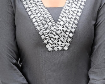 Conjunto de pantalón kurta bordado gris, traje palazzo indio para mujer, vestido étnico para invitada de boda, atuendo festivo para fiesta.