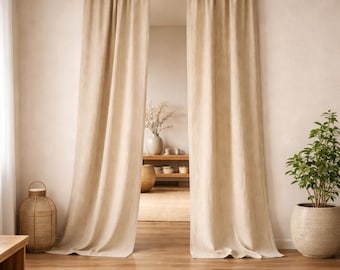 Bohemian Linen Curtains Panels | Boho Semi Sheer Window Drapes | Farmhouse Neutral Curtains | Rustic Modern Living Room Bedroom Decor