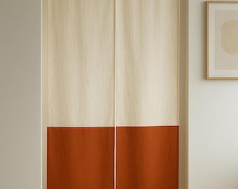 Japanese Noren Door Curtain | Two Tone Linen Room Divider | Doorway Curtain Panel | Custom Entryway Curtain | Home Decorative Noren Curtains