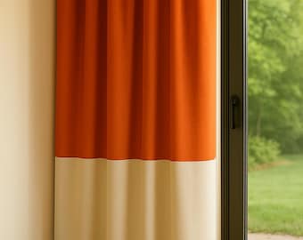 Two Tone Linen Noren Door Curtain | Color Block Doorway Panel | Custom Size Light Filtering Linen Curtain Boho Farmhouse Room Divider Drapes