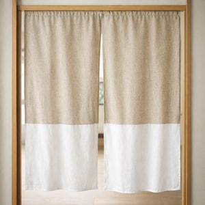 Natural Linen Noren Curtain | Japanese Doorway Divider Panel | Boho Farmhouse Kitchen & Bathroom Privacy Curtain | Linen Noren Door Curtains