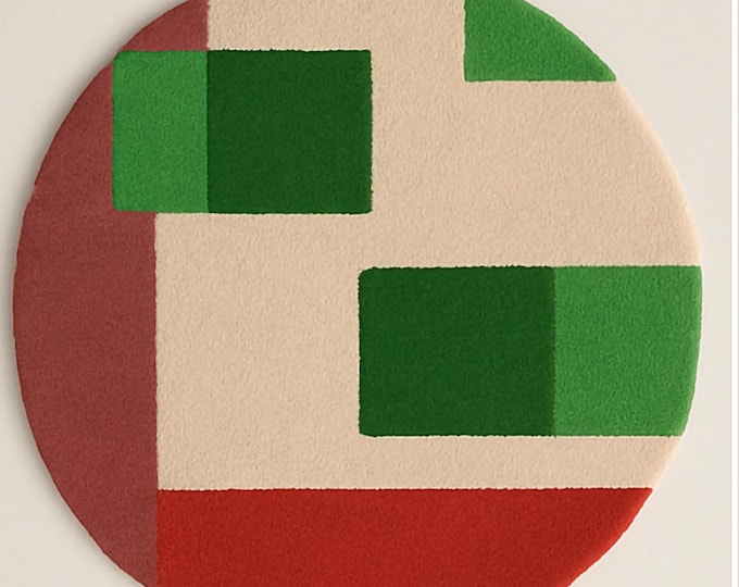 Best Hand tufted woollen geometric area rug square modern design in red, green & beige