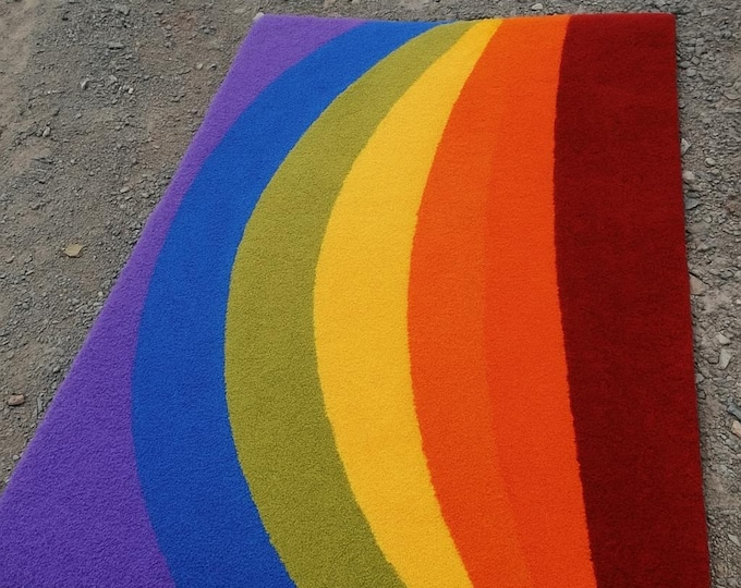 Rainbow Arc Tufted Rug – Colorful Handmade Carpet, Soft Nursery Rug, Kids Room Decor, Custom Rainbow Mat, Playroom Floor Decor