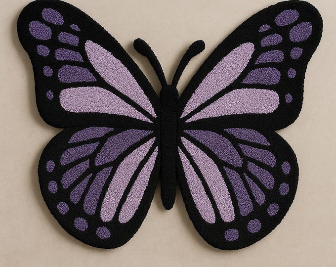 Purple Butterfly Tufted Rug - Whimsical Handmade Decor | Soft Cotton Wool Rugs