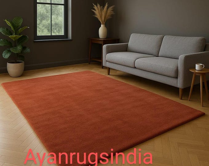 Modern Solid Burnt Orange Area Rug – Minimalist Rust Red Carpet for Living Room, Bedroom & Home Decor
