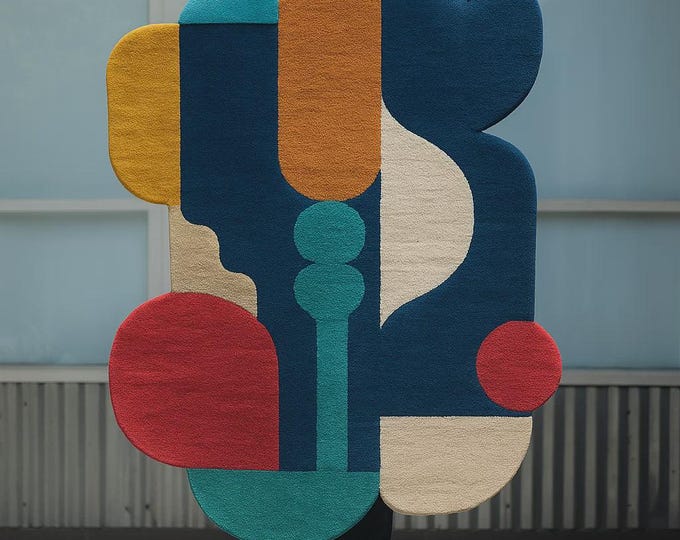Modern Abstract Colorful Wool Rug | Geometric Art Hand Tufted Carpet | Mid Century Style Area Rug | Custom Size Living Room Rug