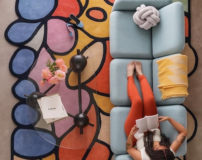 Abstract Multicolor Tufted Rug – Handmade Colorful Modern Art Carpet, Bold Stained-Glass Design, Custom Size Rug for Living Room & Bedroom