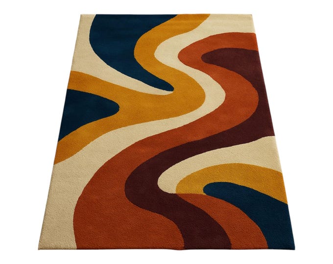 Wavy Pattern Rug for living room unique colorful design handmade