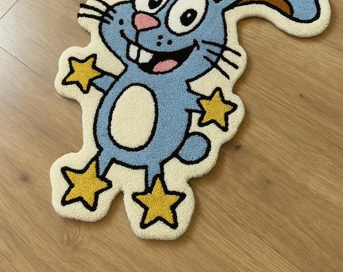 Hand tufted Cartoon Bunny Rug | Kids Room Play Mat | Soft Wool Tufted |Animal Rug