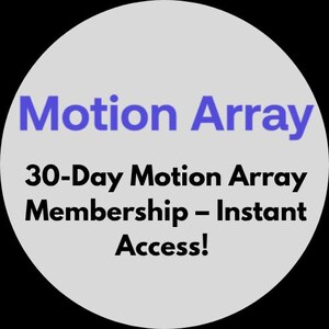 May include: A circular graphic with the words "Motion Array" in purple text at the top. Below, the text reads "30-Day Motion Array Membership - Instant Access!" in black text on a light gray background.