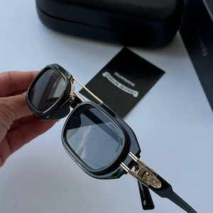 Chrome Hearts Black Gold Rectangle Gothic Sunglasses