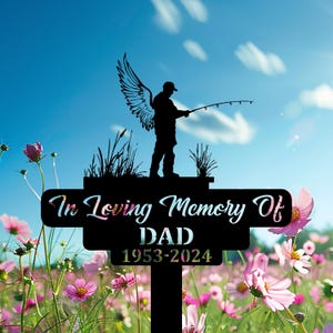 Personalized Fisherman Grave Marker,  Angel Fisherman Dock Fishing Memorial Plaque, Custom Metal Tribute, Remembrance Gift For Dad.