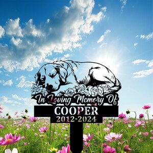 Personalized Golden Retriever Dog Memorial Stake, Golden Retriever Sleeping on Rose Flowers Sign, Custom Dog Cemetery Stake,Loss of Dog Gift